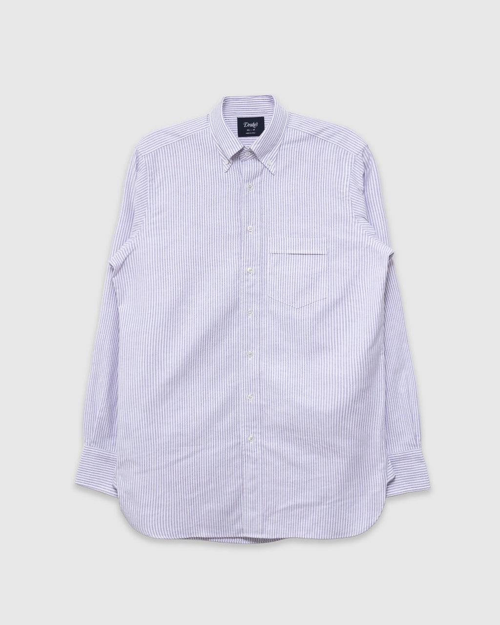 Ticking Stripe Button Down Oxford Shirt Purple - DRAKE'S