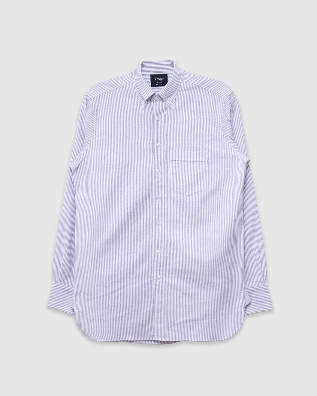 Ticking Stripe Button Down Oxford Shirt Purple - DRAKE'S