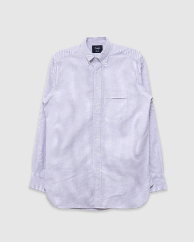Ticking Stripe Button Down Oxford Shirt Purple - DRAKE'S
