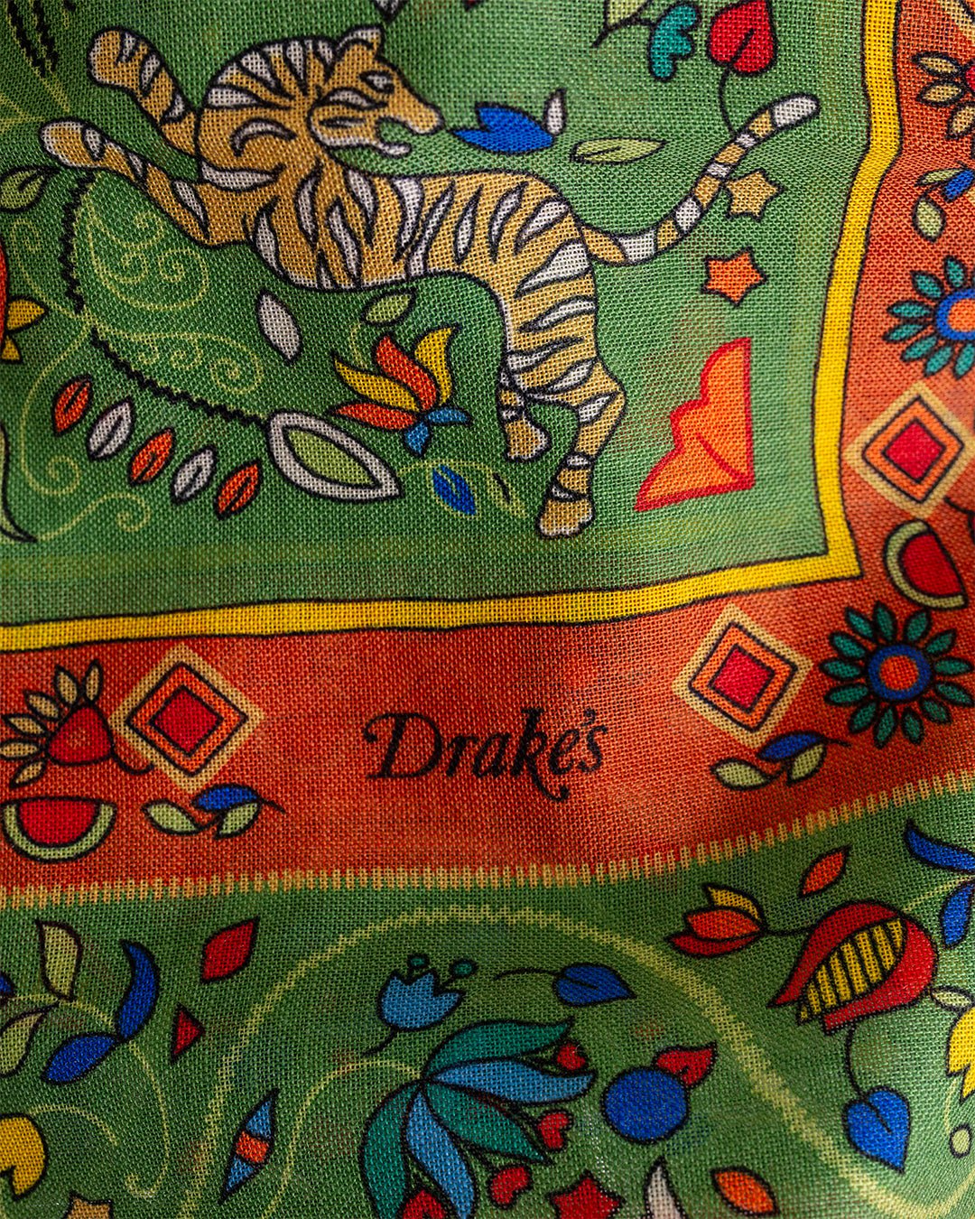 Tiger Garden Print Bandana Print Green - DRAKE'S