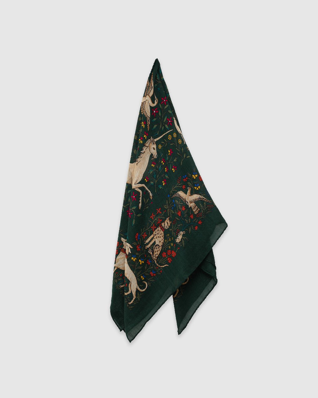Unicorn Garden Wool/Silk Square Scarf Green - DRAKE'S