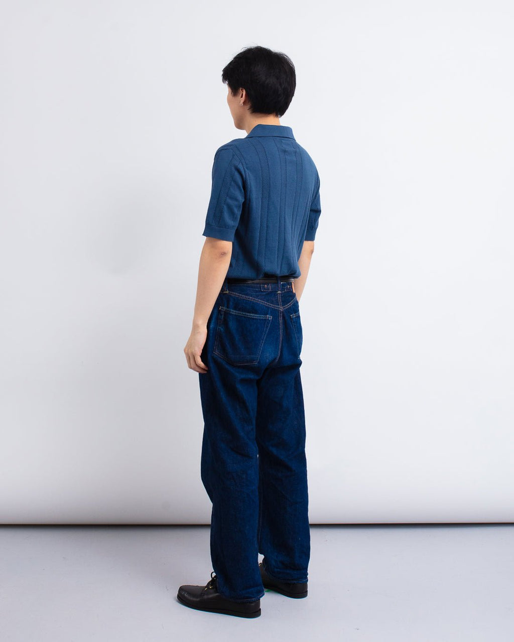 Clifford Knitted Polo Perforated Blue - FAR AFIELD