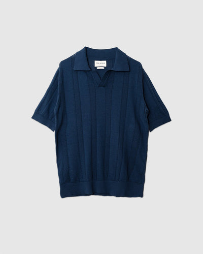 Clifford Knitted Polo Perforated Blue - FAR AFIELD