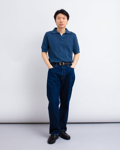 Clifford Knitted Polo Perforated Blue - FAR AFIELD