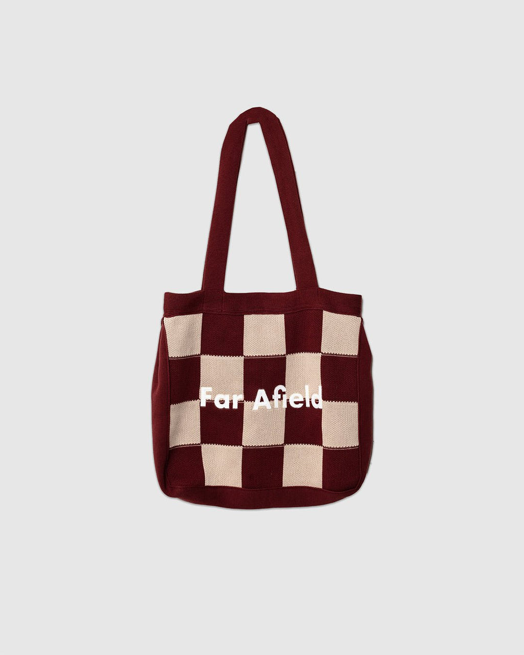 Knitted Tote Bag Red/Sand Square Patchwork - FAR AFIELD