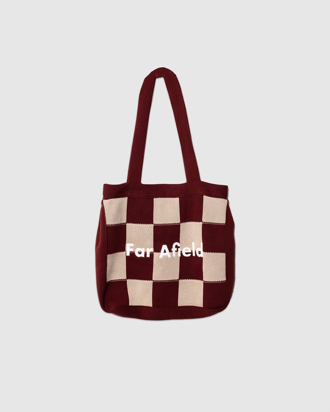 Knitted Tote Bag Red/Sand Square Patchwork - FAR AFIELD