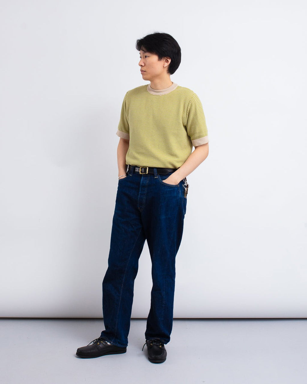 Newport Knitted Top Sand/Green Stripe - FAR AFIELD
