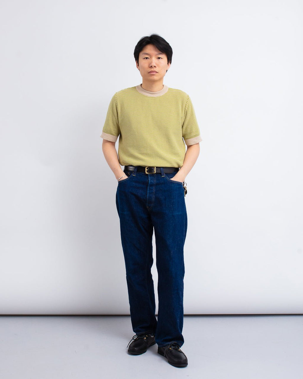 Newport Knitted Top Sand/Green Stripe - FAR AFIELD