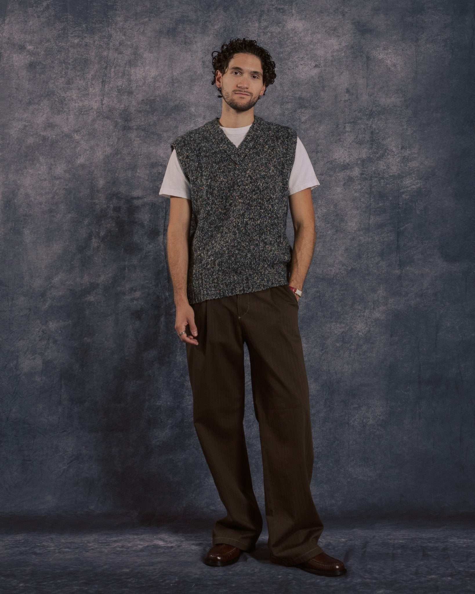 Pinto Knitted Vest Grey Multi Fleck - FAR AFIELD