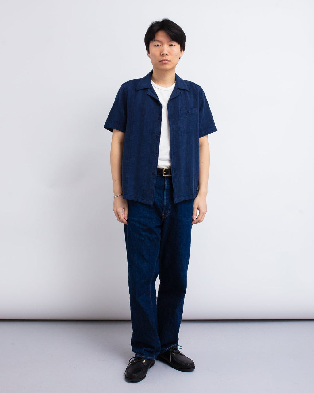 Selleck Shirt - Dobby Stripe Blue/Navy - FAR AFIELD