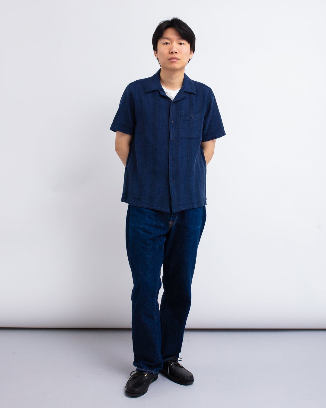 Selleck Shirt - Dobby Stripe Blue/Navy - FAR AFIELD
