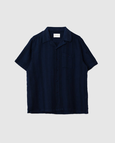Selleck Shirt - Dobby Stripe Blue/Navy - FAR AFIELD
