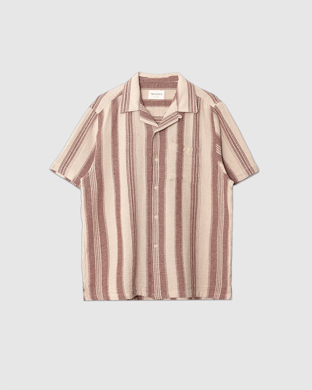 Selleck Shirt - Dobby Stripe Sand/Red - FAR AFIELD