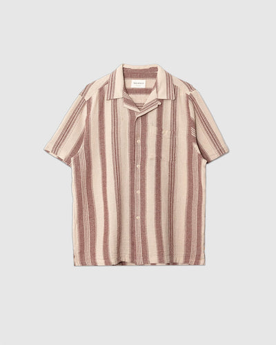 Selleck Shirt - Dobby Stripe Sand/Red - FAR AFIELD