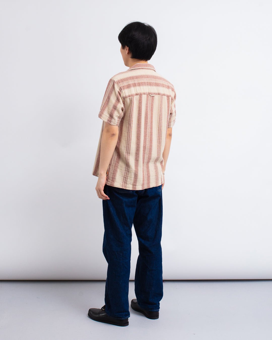 Selleck Shirt - Dobby Stripe Sand/Red - FAR AFIELD