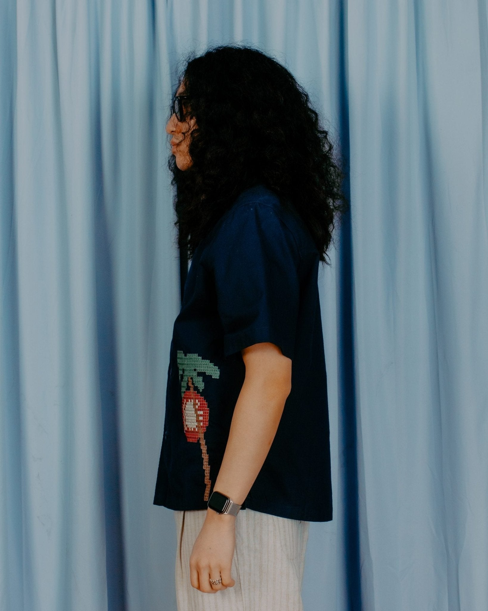 Veloso Bahia Sunset Embroidery S/S Shirt - Navy - FAR AFIELD