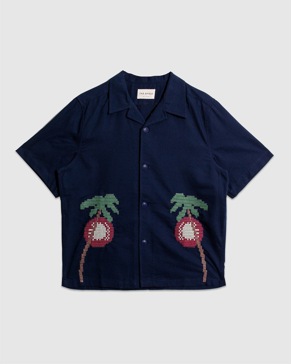 Veloso Bahia Sunset Embroidery S/S Shirt - Navy - FAR AFIELD