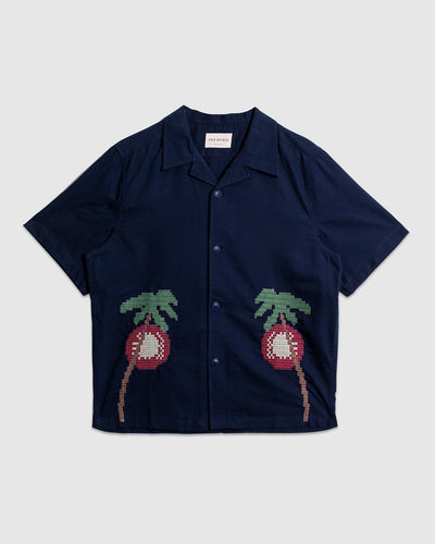 Veloso Bahia Sunset Embroidery S/S Shirt - Navy - FAR AFIELD