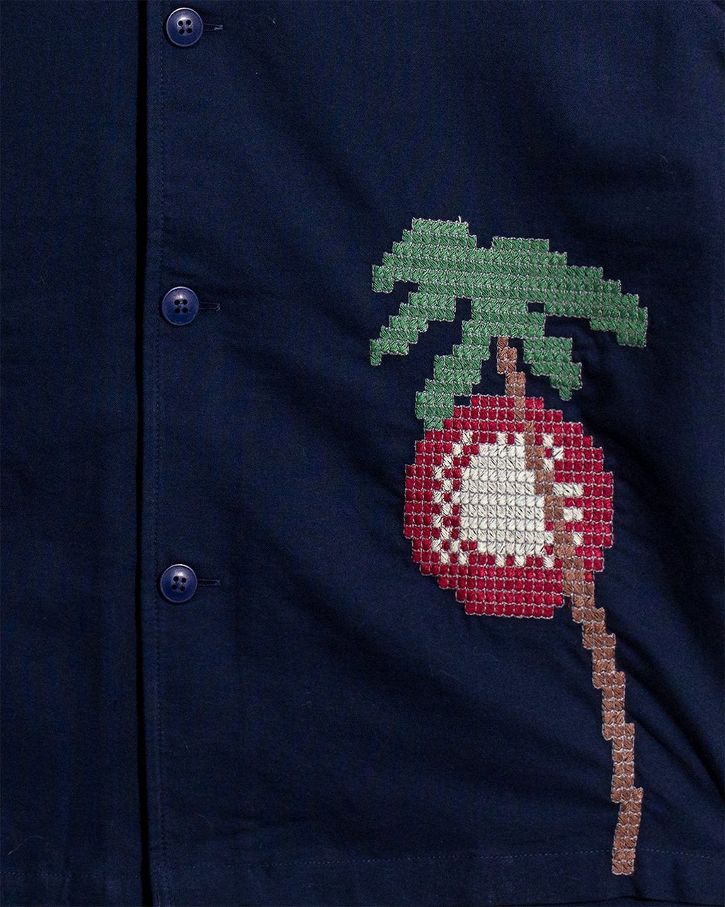 Veloso Bahia Sunset Embroidery S/S Shirt - Navy - FAR AFIELD