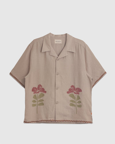 Veloso Shirt - Embroidered Floral Sand - FAR AFIELD