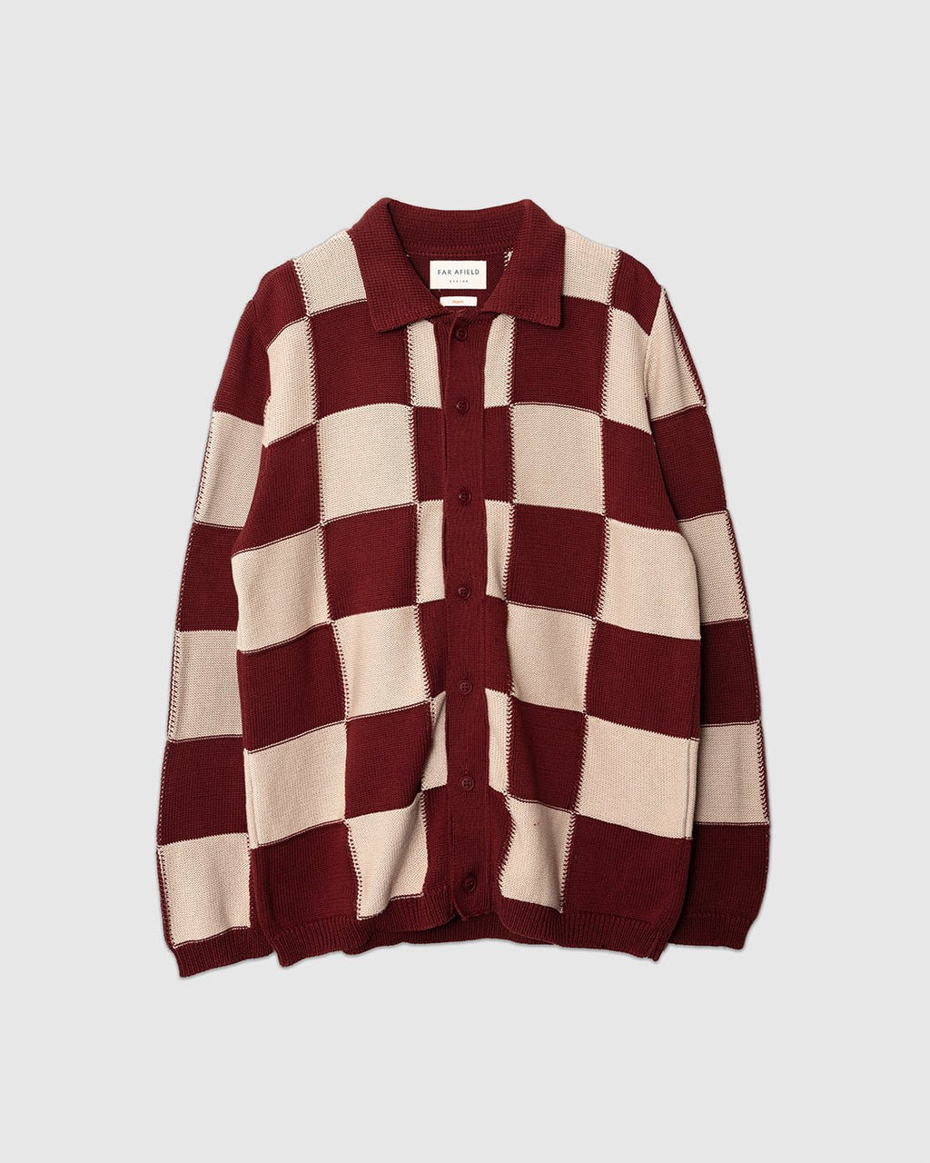 Velzy Knitted L/S Shirt - Square Patchwork Red/Sand - FAR AFIELD