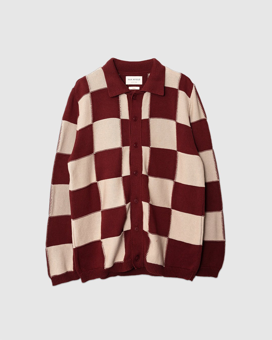 Velzy Knitted L/S Shirt - Square Patchwork Red/Sand - FAR AFIELD