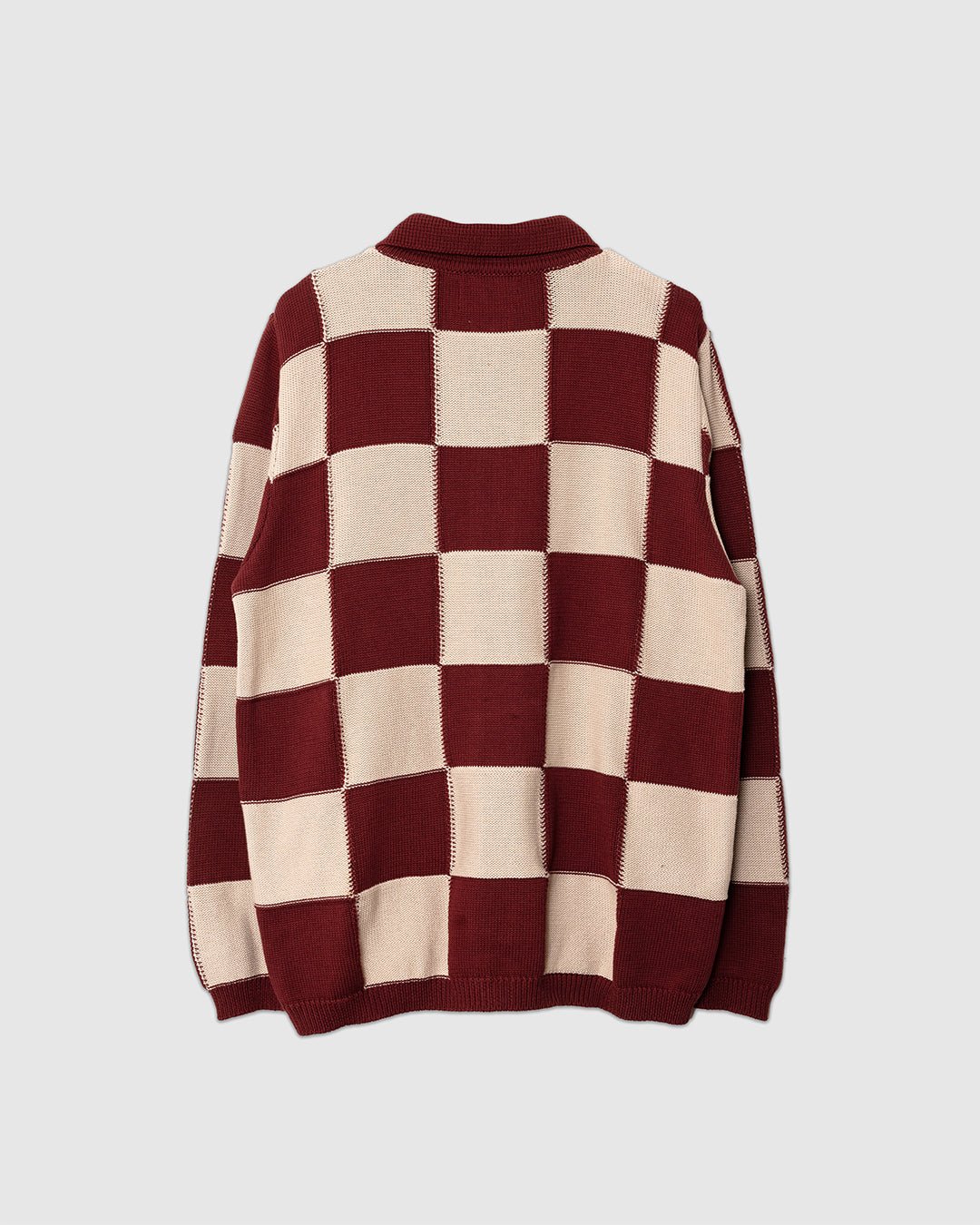 Velzy Knitted L/S Shirt - Square Patchwork Red/Sand - FAR AFIELD