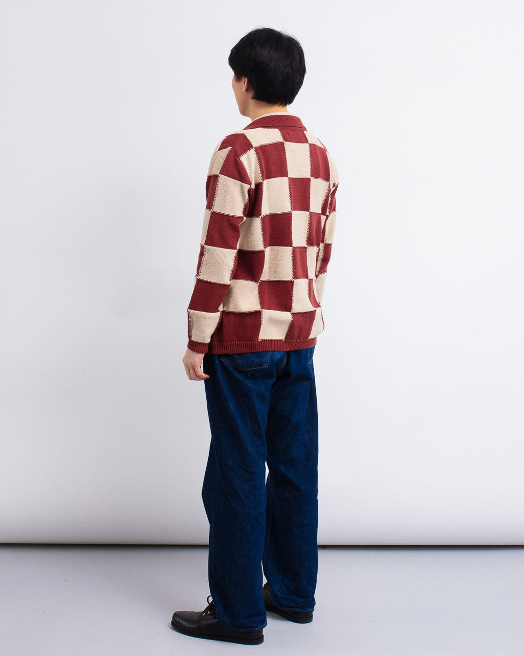 Velzy Knitted L/S Shirt - Square Patchwork Red/Sand - FAR AFIELD