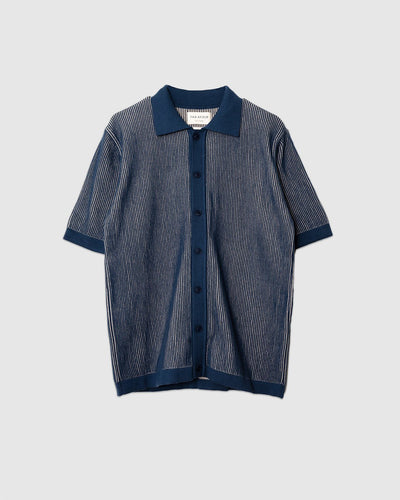 Velzy Knitted Shirt - Helio Stripe Blue/Sand - FAR AFIELD