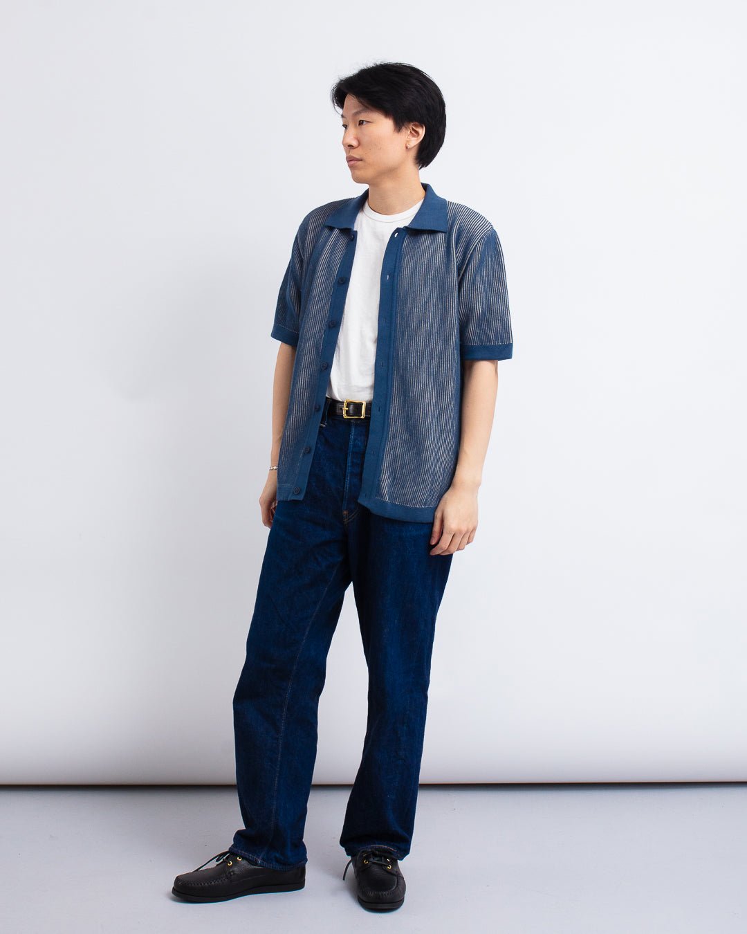 Velzy Knitted Shirt - Helio Stripe Blue/Sand - FAR AFIELD