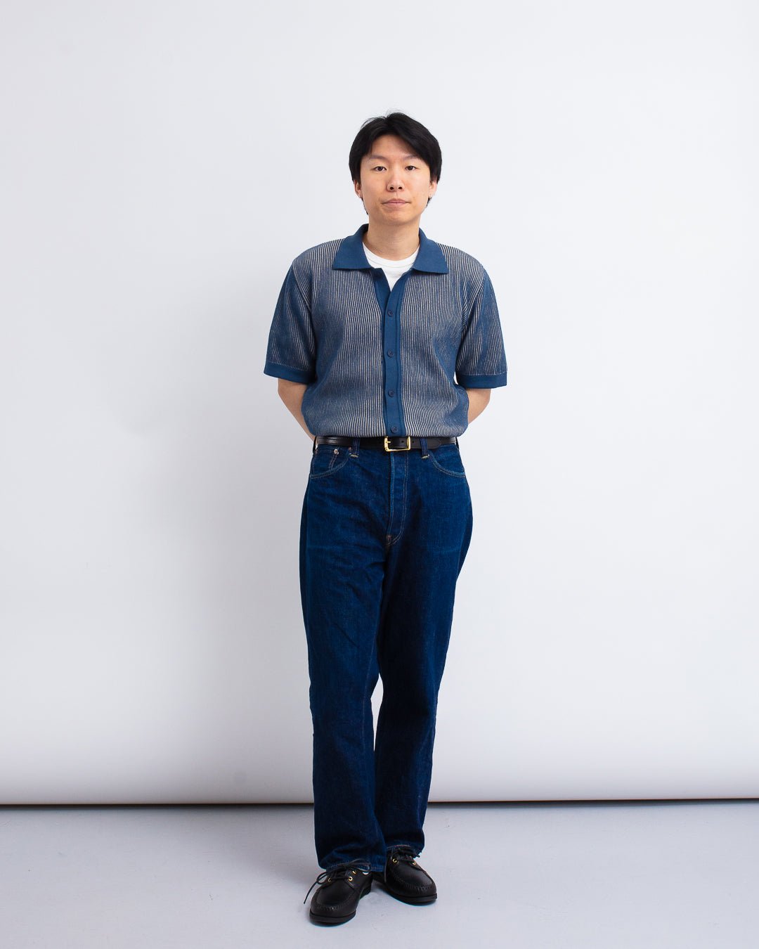 Velzy Knitted Shirt - Helio Stripe Blue/Sand - FAR AFIELD
