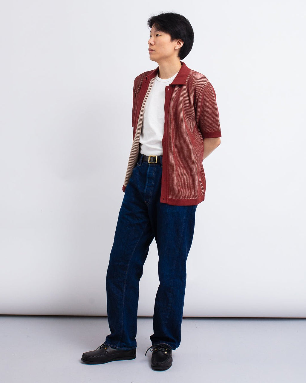 Velzy Knitted Shirt - Helio Stripe Red/Sand - FAR AFIELD