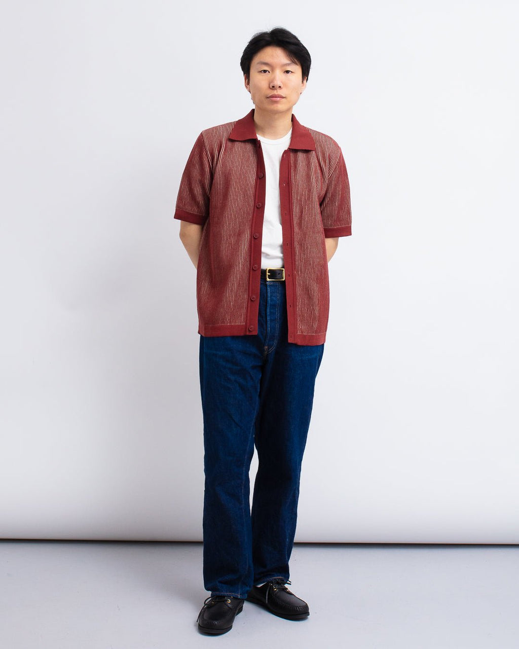 Velzy Knitted Shirt - Helio Stripe Red/Sand - FAR AFIELD