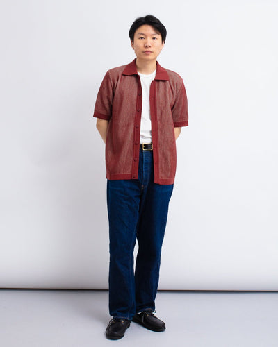 Velzy Knitted Shirt - Helio Stripe Red/Sand - FAR AFIELD
