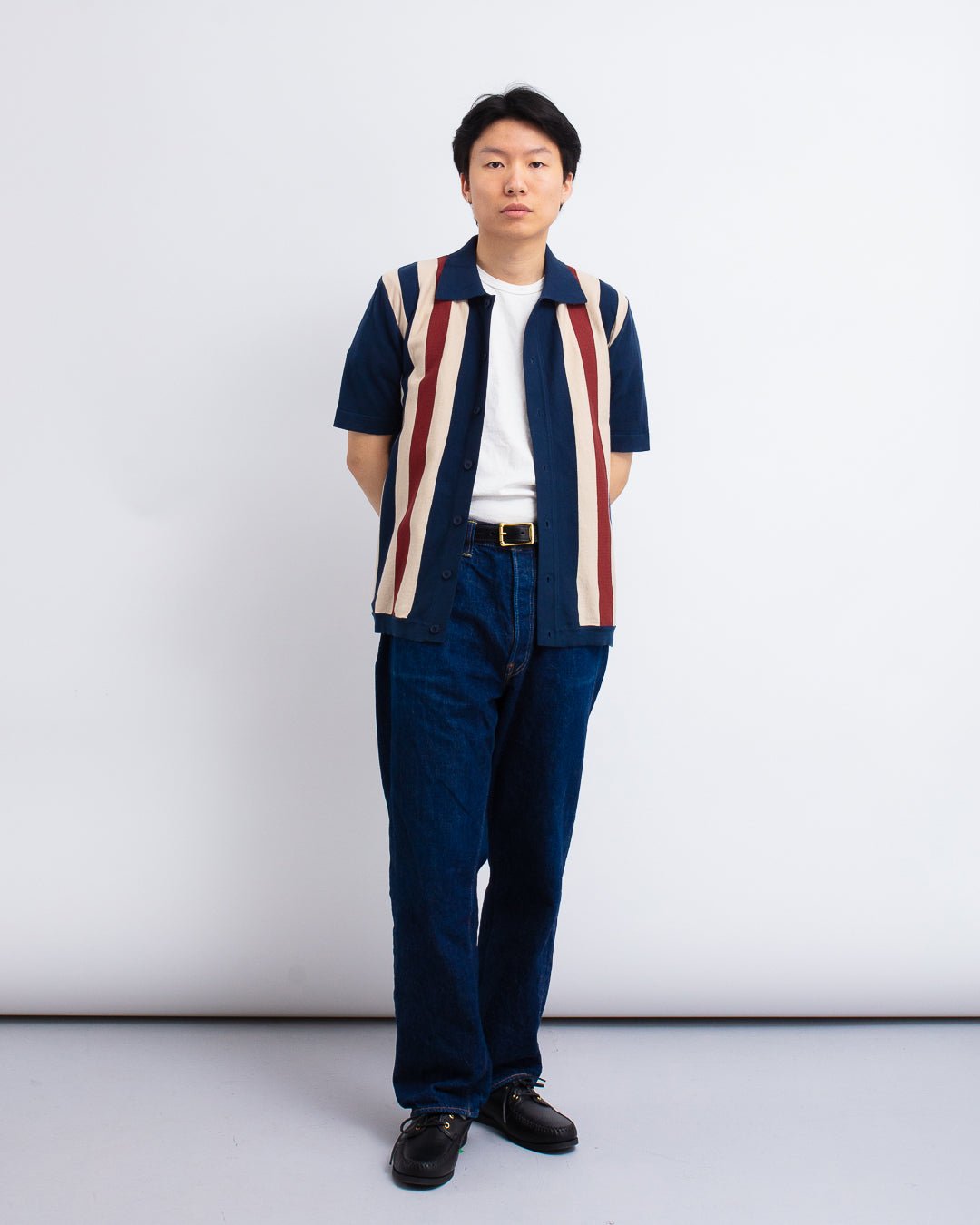 Velzy Knitted Shirt - Simple Stripe Navy/Multi - FAR AFIELD