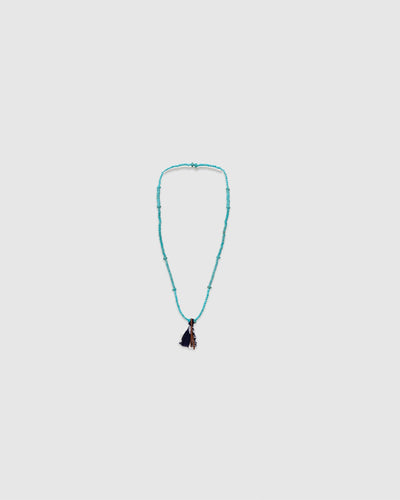 1 Beaded Necklace Various Size Turquoise/Blue Bandana/Brown Leather/Turquoise - HANAMI