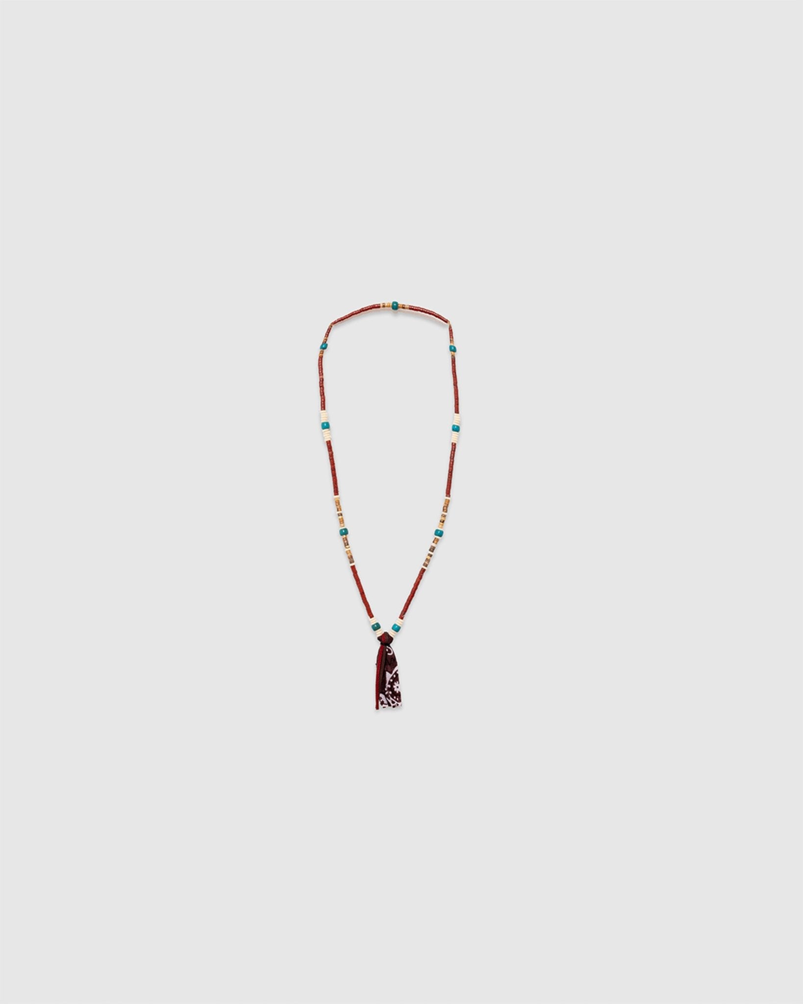 10 Beaded Necklace Terracotta/Cream/Turquoise/Stone color/Brown Bandana/Brown Leather/Terracotta Leather - HANAMI