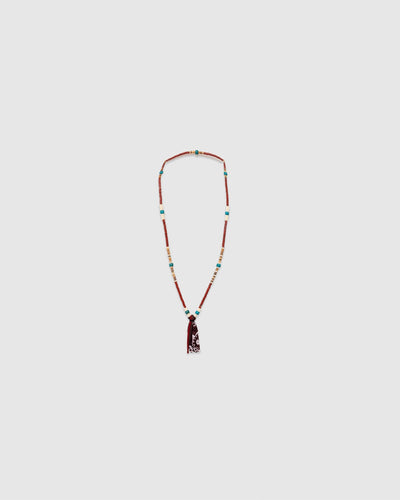 10 Beaded Necklace Terracotta/Cream/Turquoise/Stone color/Brown Bandana/Brown Leather/Terracotta Leather - HANAMI