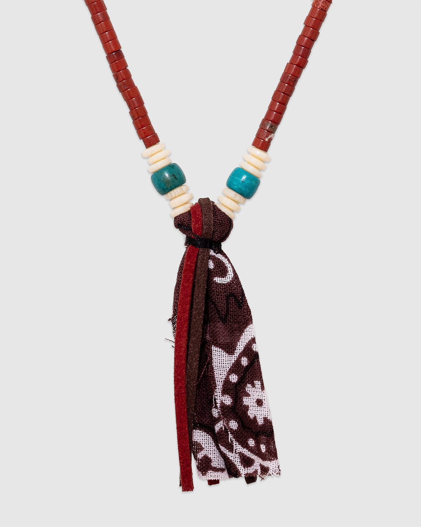 10 Beaded Necklace Terracotta/Cream/Turquoise/Stone color/Brown Bandana/Brown Leather/Terracotta Leather - HANAMI