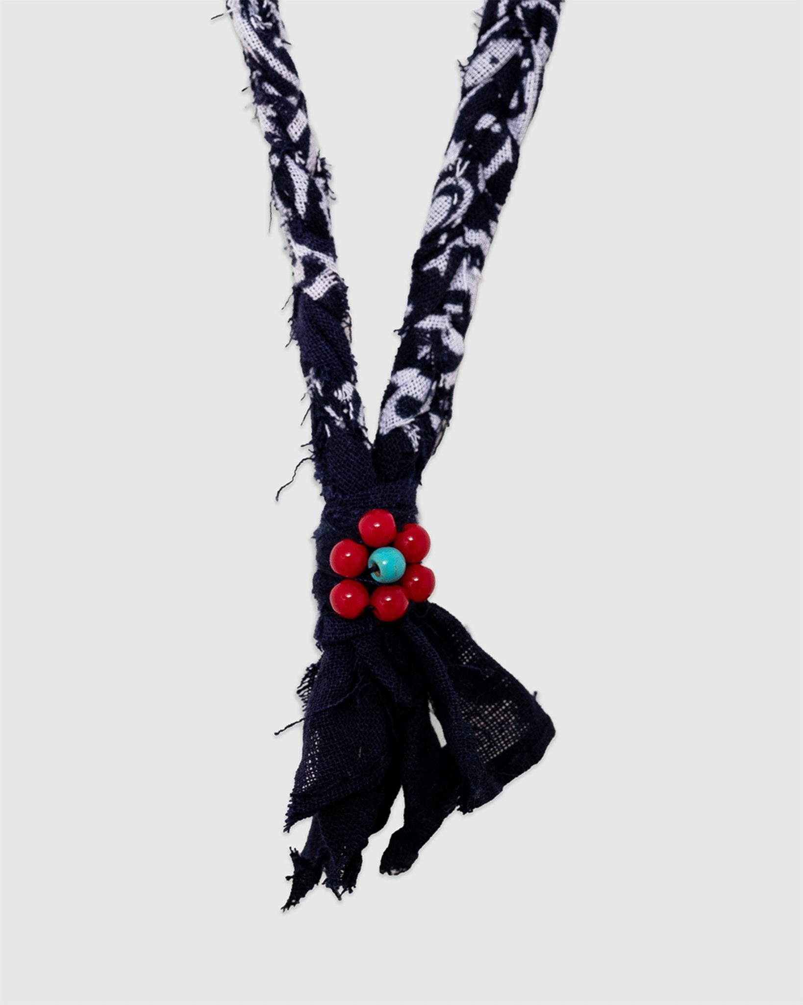 13 Braided Necklace Blue/Red-Turquoise Flower - HANAMI