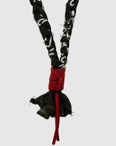 15 Braided Necklace Military Green/Terracotta Leather - HANAMI