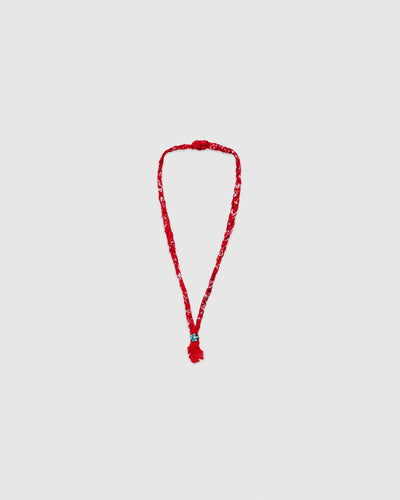16 Braided Necklace Red/Turquoise-White Flower - HANAMI