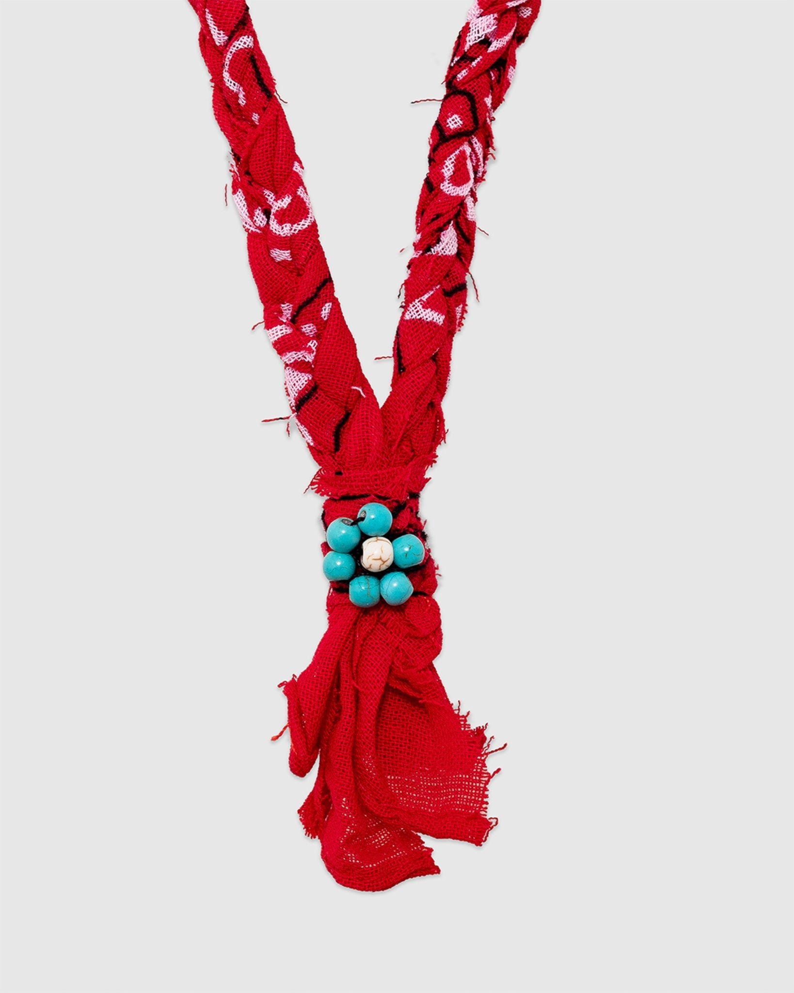 16 Braided Necklace Red/Turquoise-White Flower - HANAMI