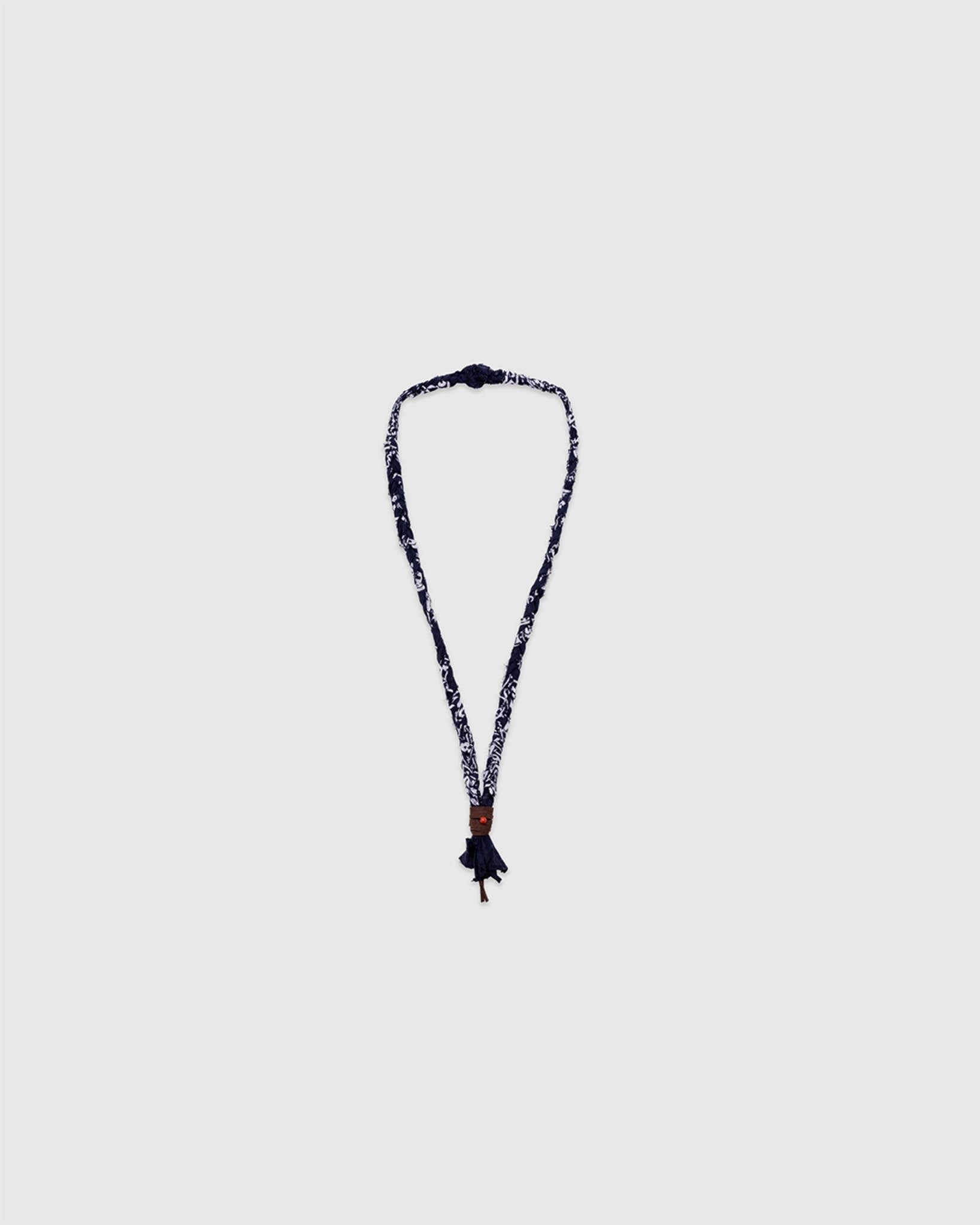 17 Braided Necklace Blue/Terracotta Bead/Brown Leather - HANAMI