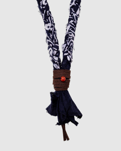 17 Braided Necklace Blue/Terracotta Bead/Brown Leather - HANAMI