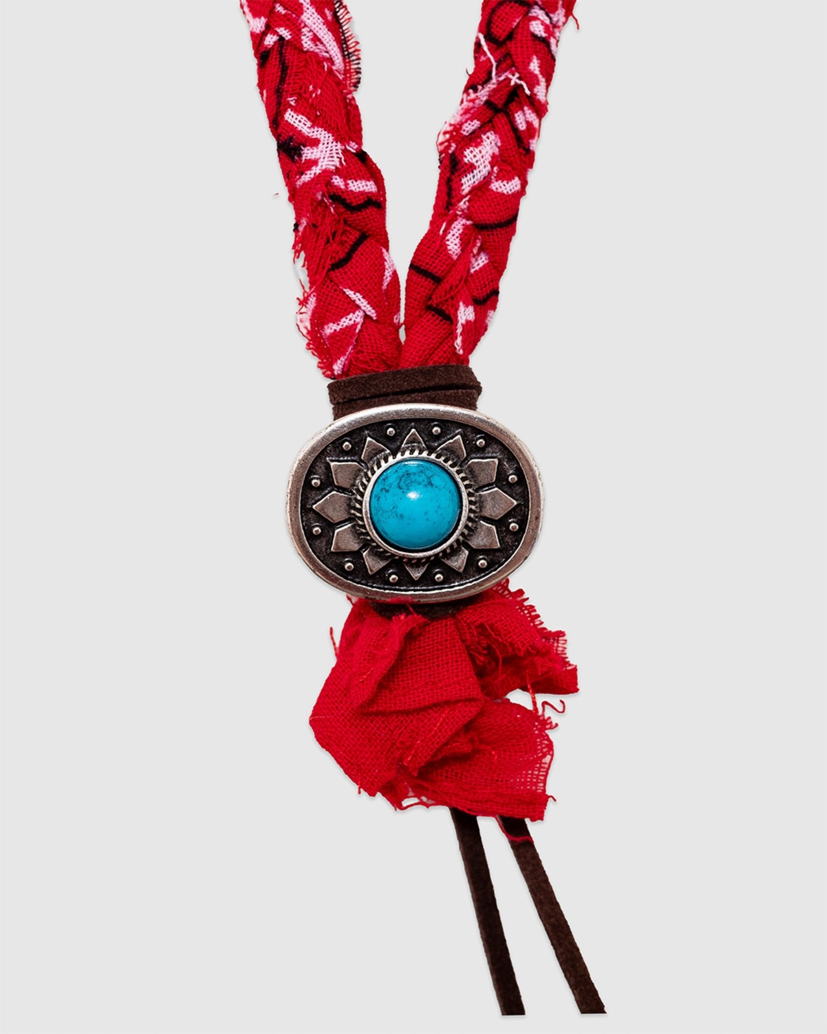 19 Braided Necklace Limited Edition - Red Bandana/Turquoise Concho - HANAMI