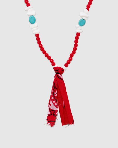 4 Beaded Necklace Red/White/Turquoise/Red Bandana - HANAMI