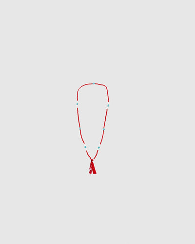 4 Beaded Necklace Red/White/Turquoise/Red Bandana - HANAMI