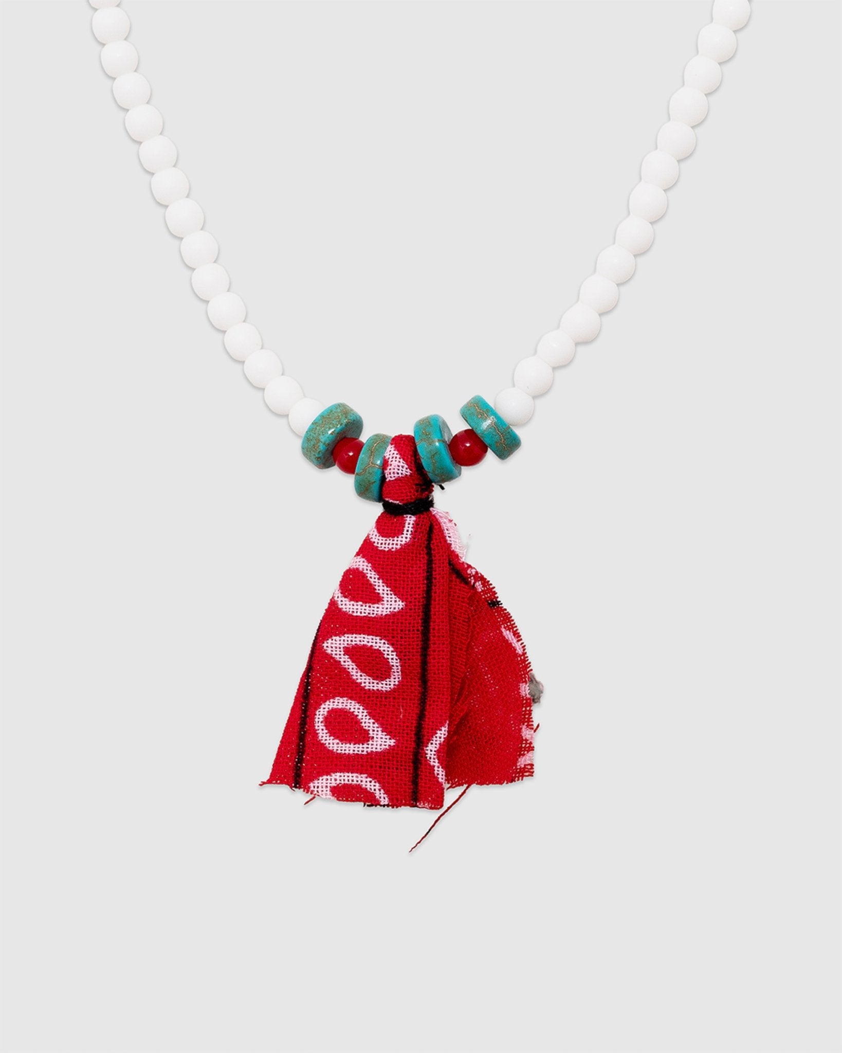 6 Beaded Necklace Matte White/Turquoise/Red/Red Bandana - HANAMI