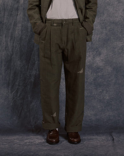 Antonio 2.0 Olive Over Size Double Pleat Trouser - KARDO